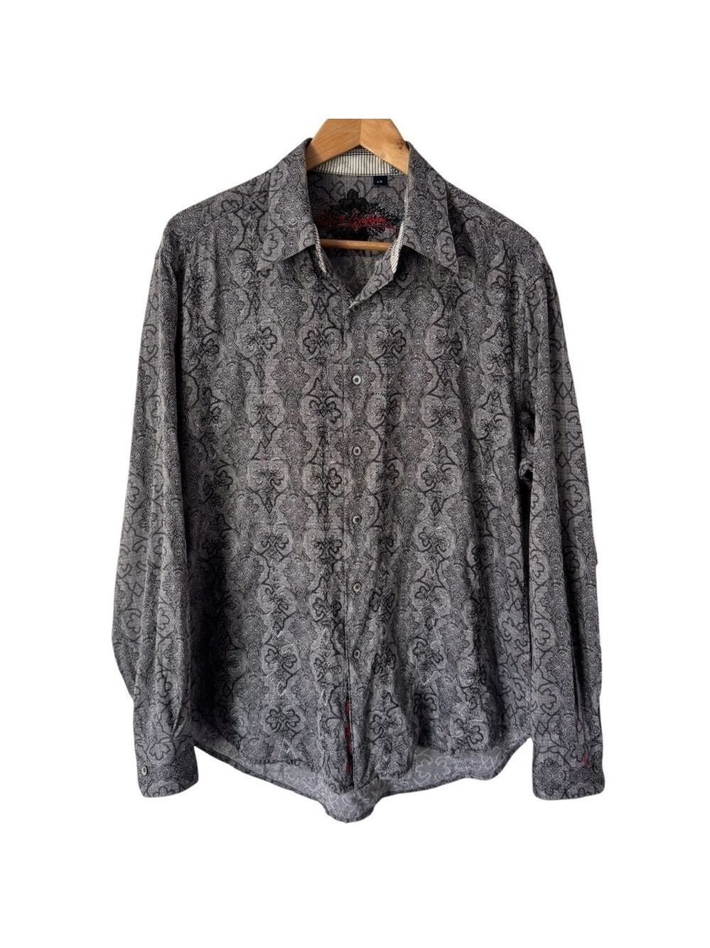 Robert Graham Paisley Damask Dress Shirt Mens L Grey Button Down Baroque VGUC